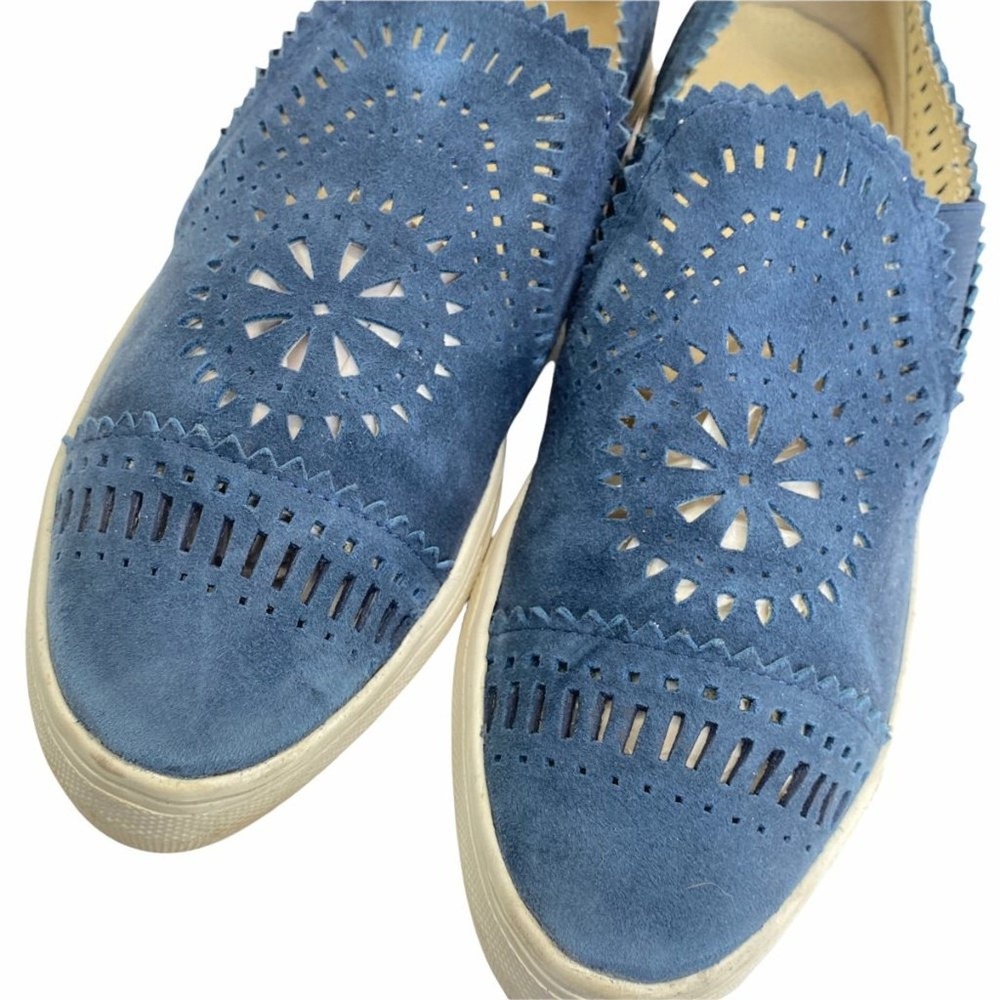 Seychelles Blue Suede Laser-Cut Slip-On Sneakers